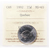 1992 Quebec Canada 25-cents ICCS Certified MS65