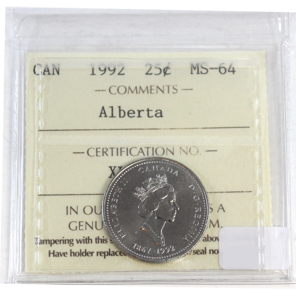 1992 Alberta Canada 25-cents ICCS Certified MS64