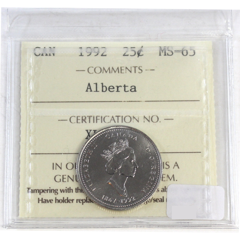 1992 Alberta Canada 25-cents ICCS Certified MS65