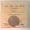 1992 Northwest Territories Canada 25-cents ICCS Certified MS65