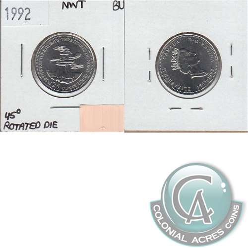 1992 NWT 45 Rotated Die Canada 25-cents Brilliant Uncirculated (MS-63) $