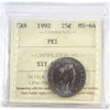 1992 Prince Edward Island Canada 25-cents ICCS Certified MS64