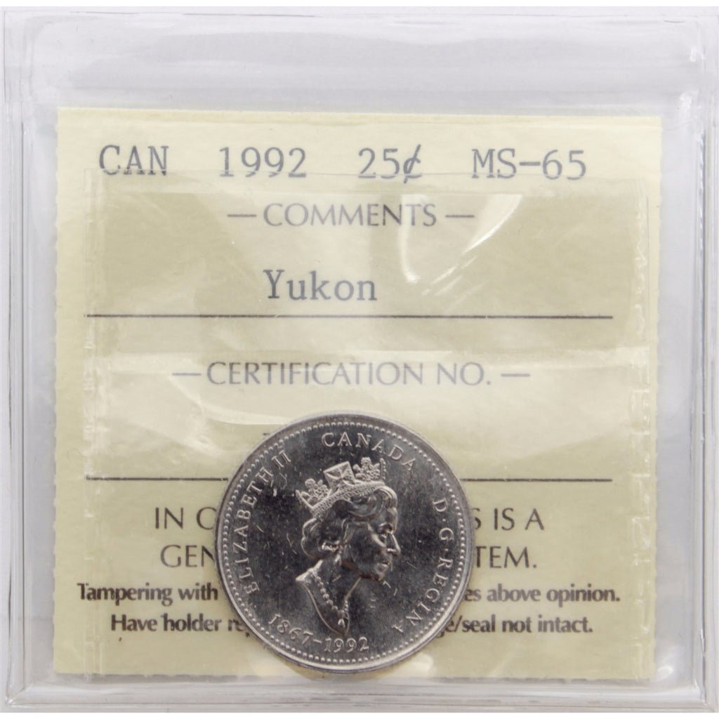 1992 Yukon Canada 25-cents ICCS Certified MS65