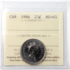 1994 Canada 25-Cents ICCS Certified MS65