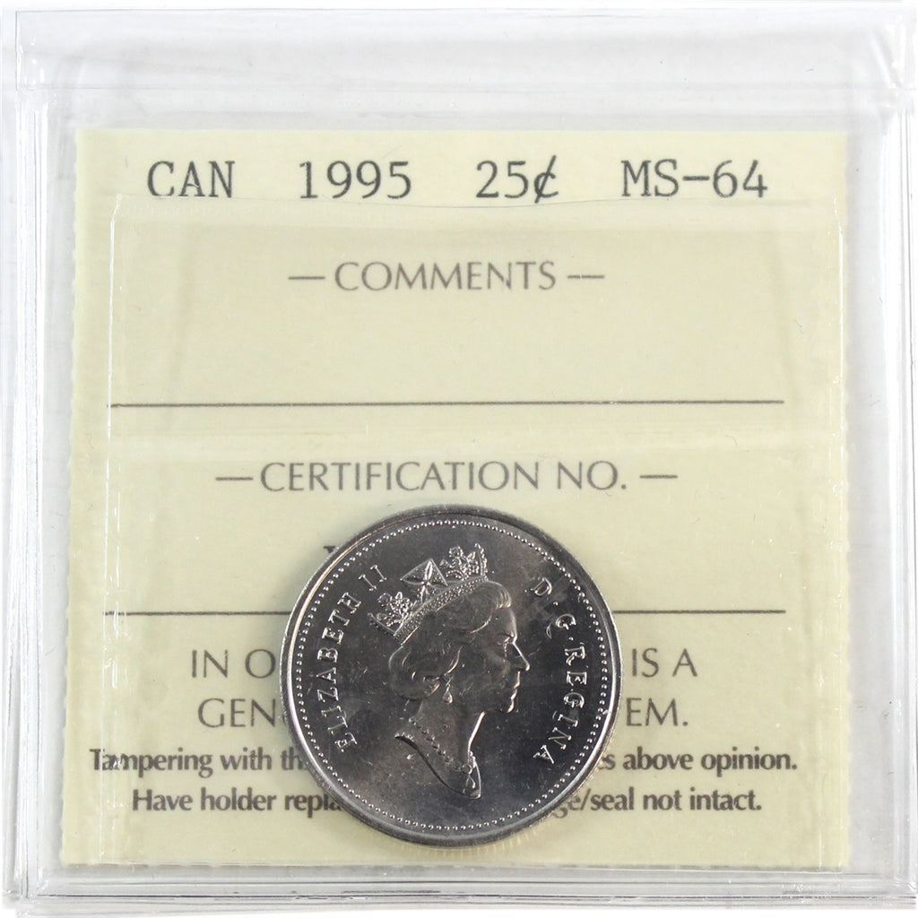 1995 Caribou Canada 25-cents ICCS Certified MS-64