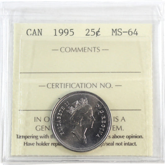 1995 Caribou Canada 25-cents ICCS Certified MS-64