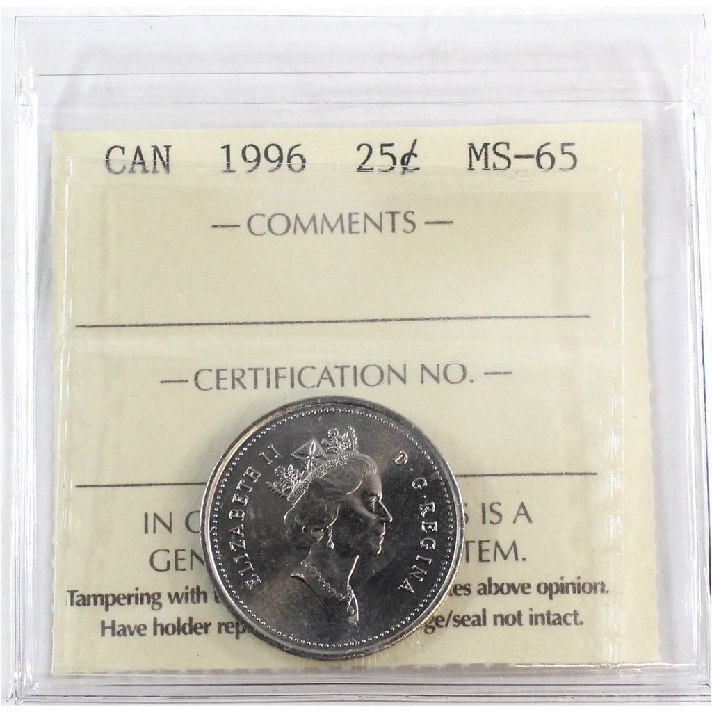 1996 Canada 25-cents ICCS Certified MS65