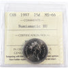1997 Canada 25-cents ICCS Certified MS66 Numismatic BU