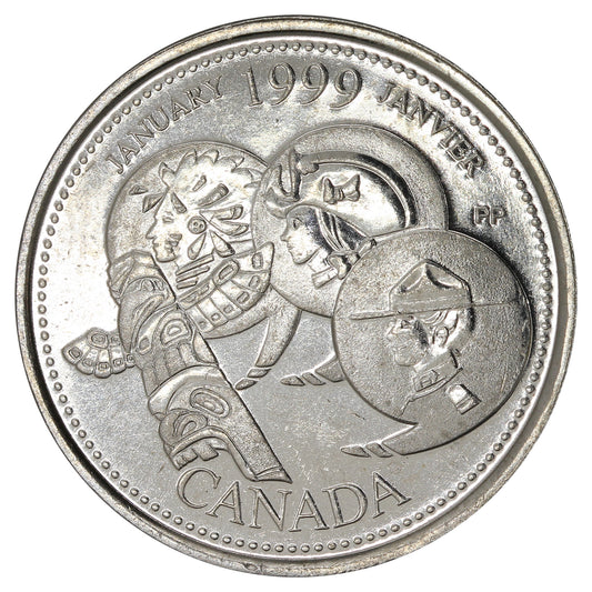 1999 January Dot Canada 25-cents Brilliant Uncirculated (MS-63)