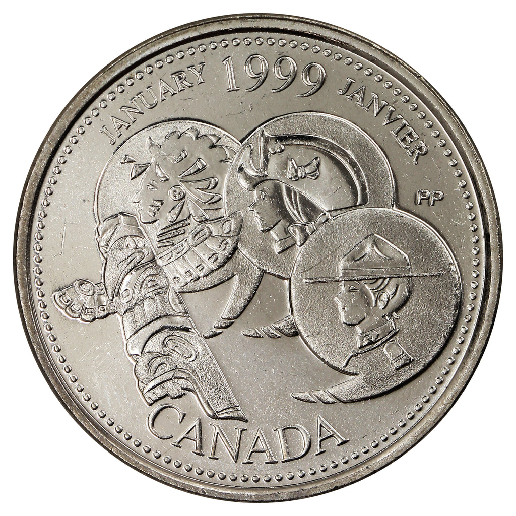 1999 January Dot Canada 25-cents Uncirculated (MS60)