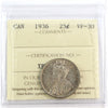 1936 Canada 25-cents ICCS Certified VF30