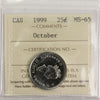 1999 October Canada 25-cents ICCS Certified MS65
