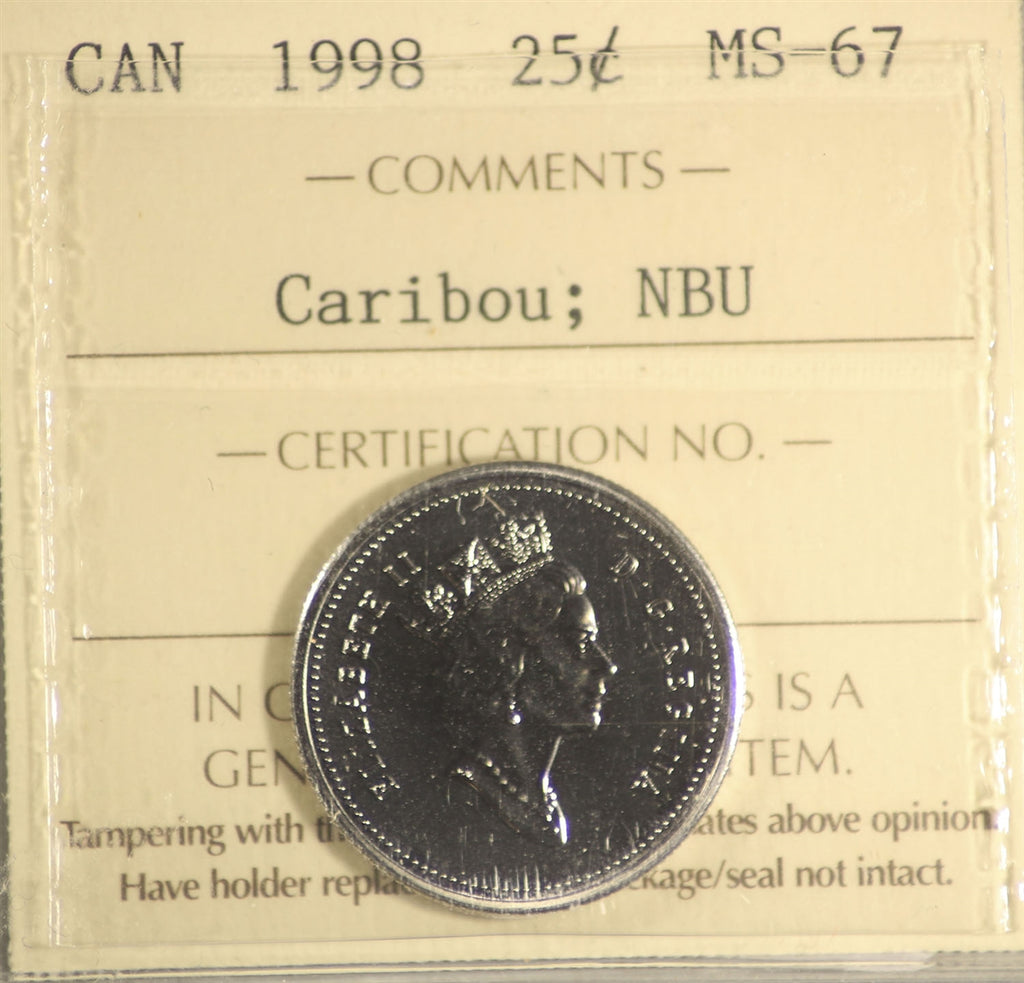 1998 Canada 25-cents ICCS Certified MS67 NBU