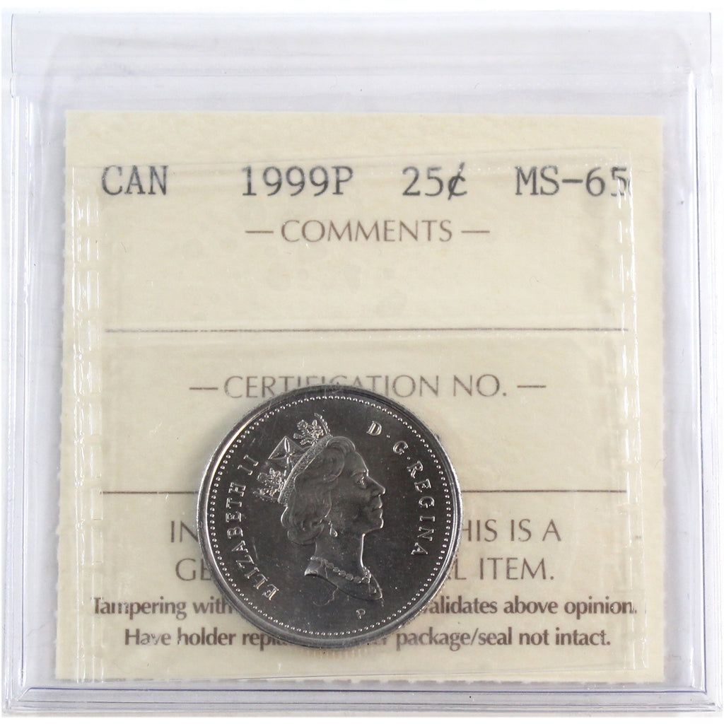 1999P Caribou Canada 25-cents ICCS Certified MS65