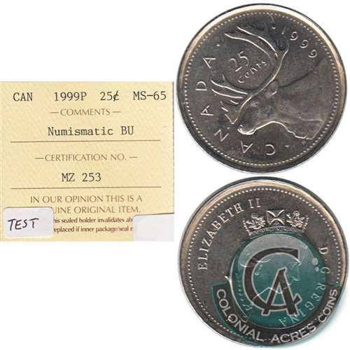 1999P Test Canada 25-cents ICCS Certified MS65 Numismatic BU
