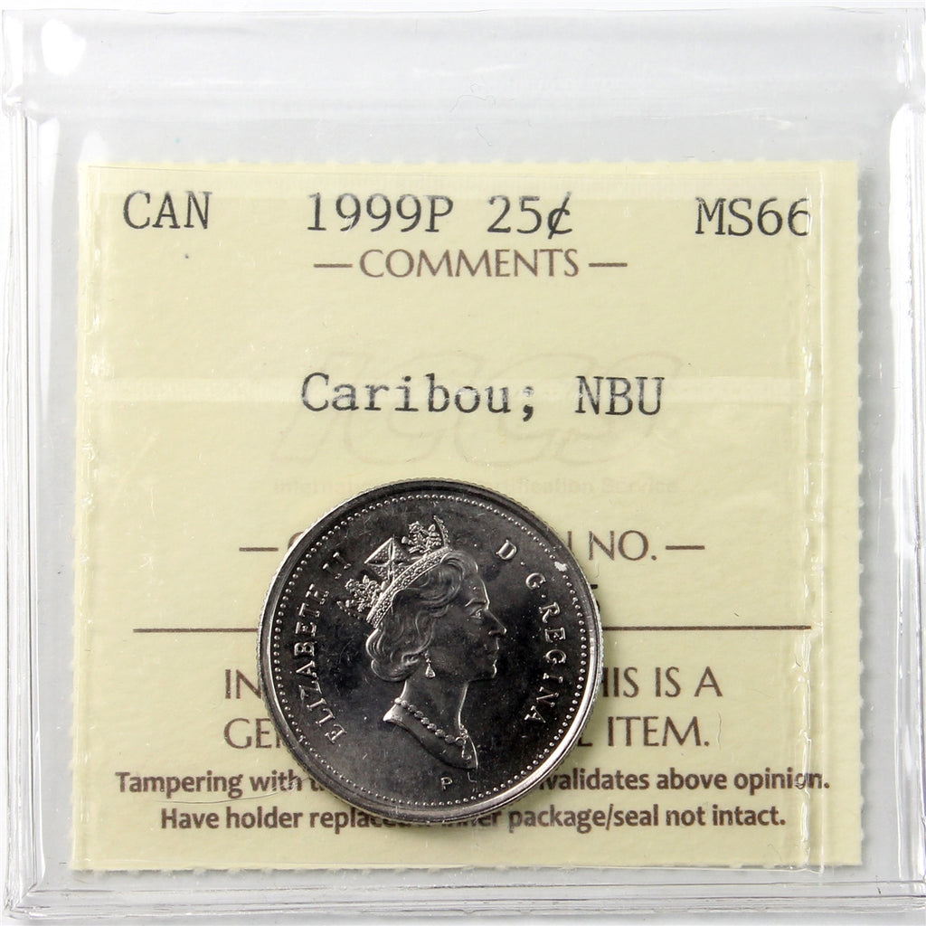 1999P Caribou Canada 25-cents ICCS Certified MS66 NBU