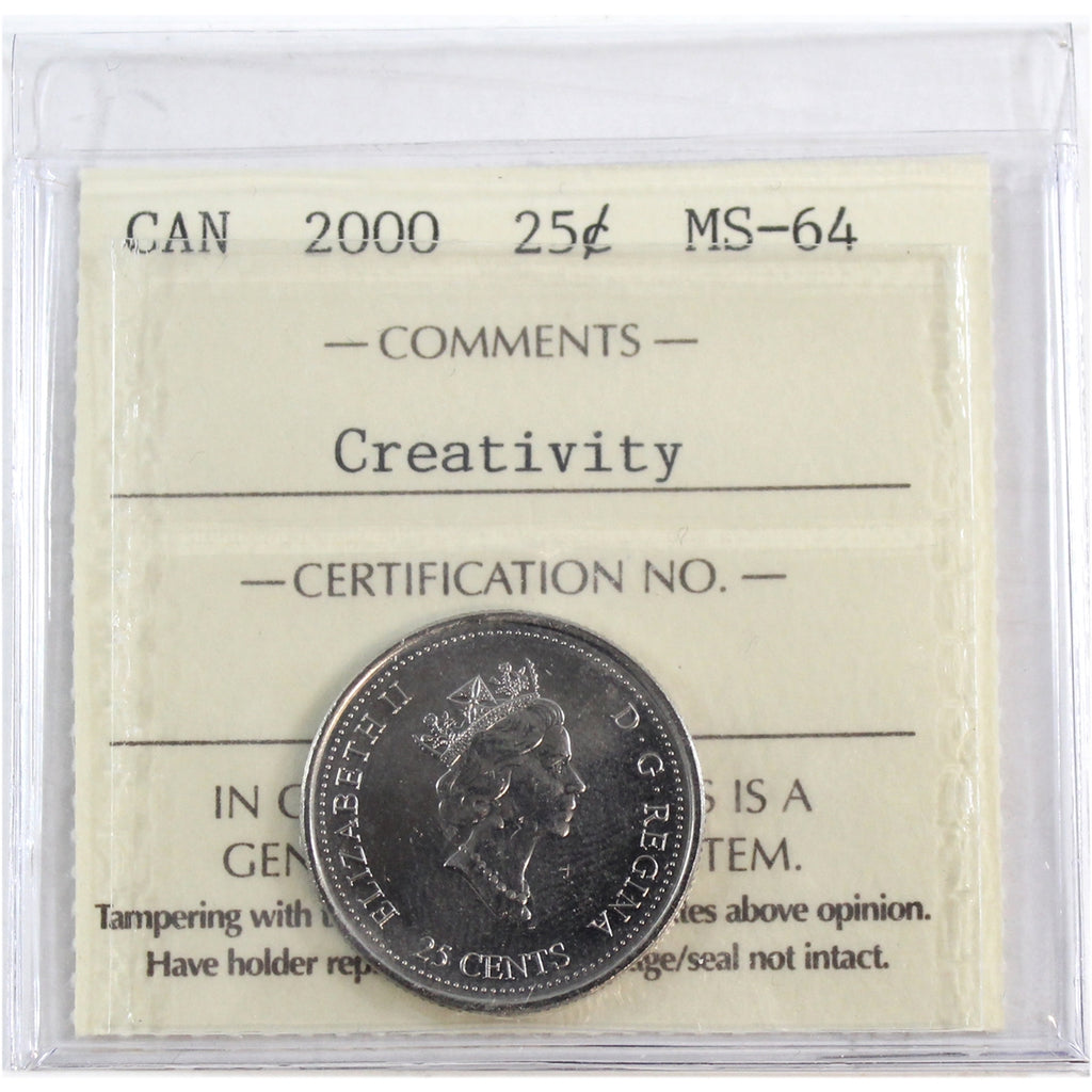 2000 Creativity Canada 25-cents ICCS Certified MS64