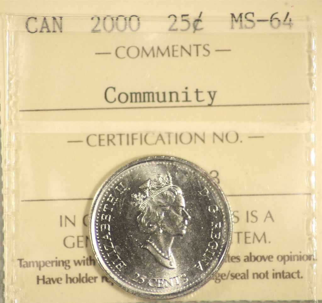 2000 Community Canada 25-cents ICCS Certified MS64