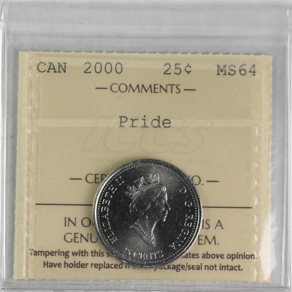 2000 Pride Canada 25-cents ICCS Certified MS64
