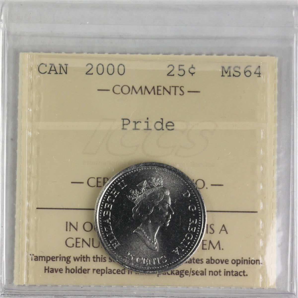 2000 Pride Canada 25-cents ICCS Certified MS64