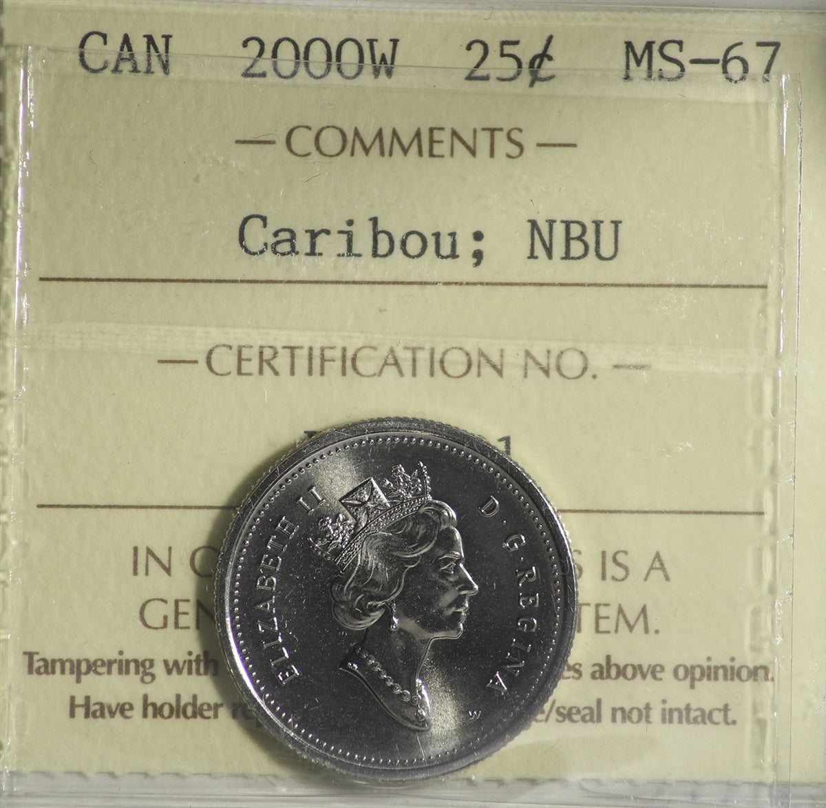2000W Canada 25-cents ICCS Certified MS67 NBU