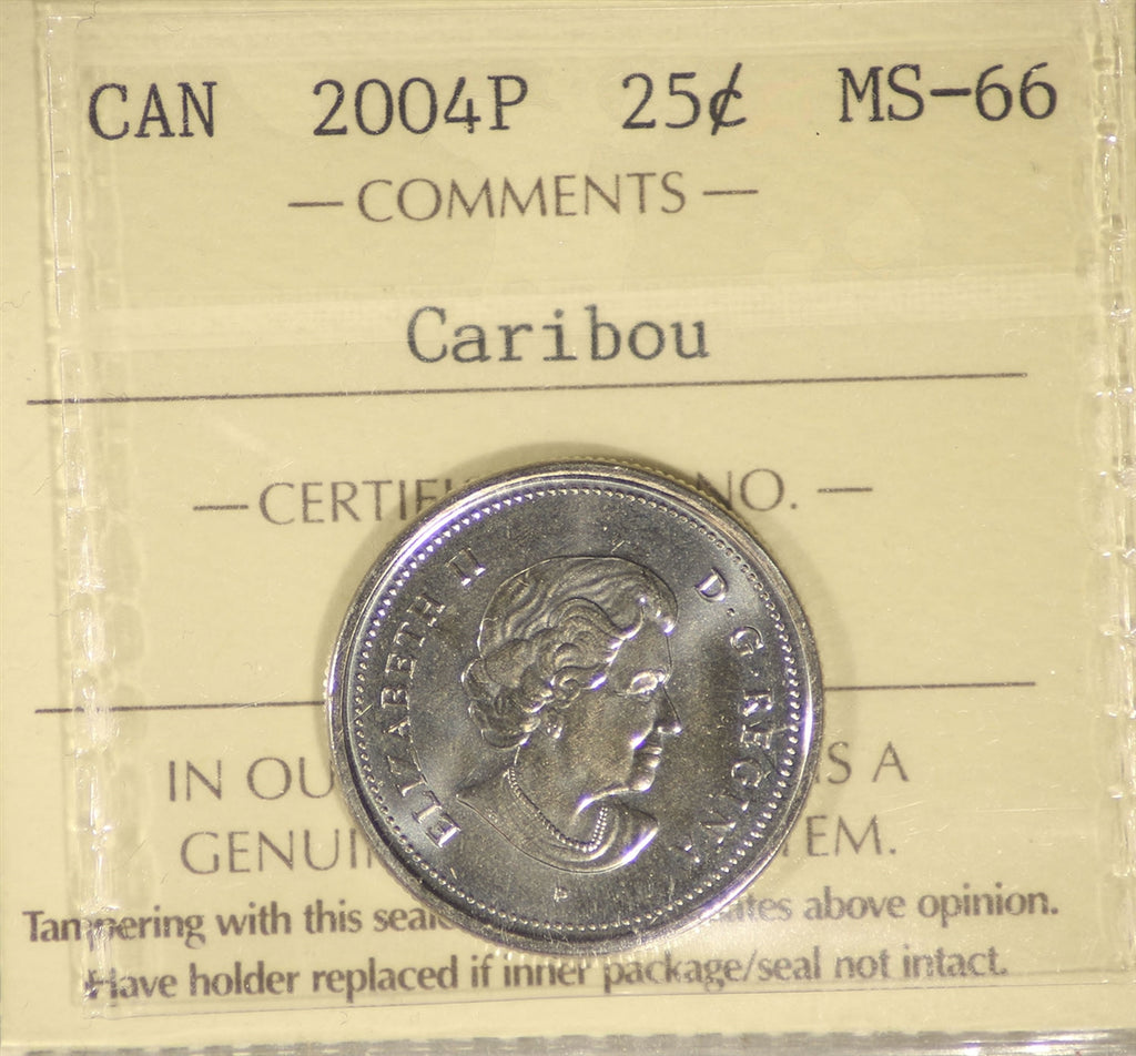 2004P Caribou Canada 25-cents ICCS Certified MS66