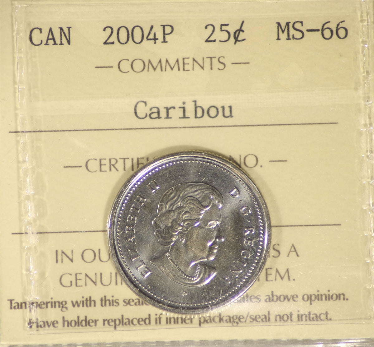 2004P Caribou Canada 25-cents ICCS Certified MS66