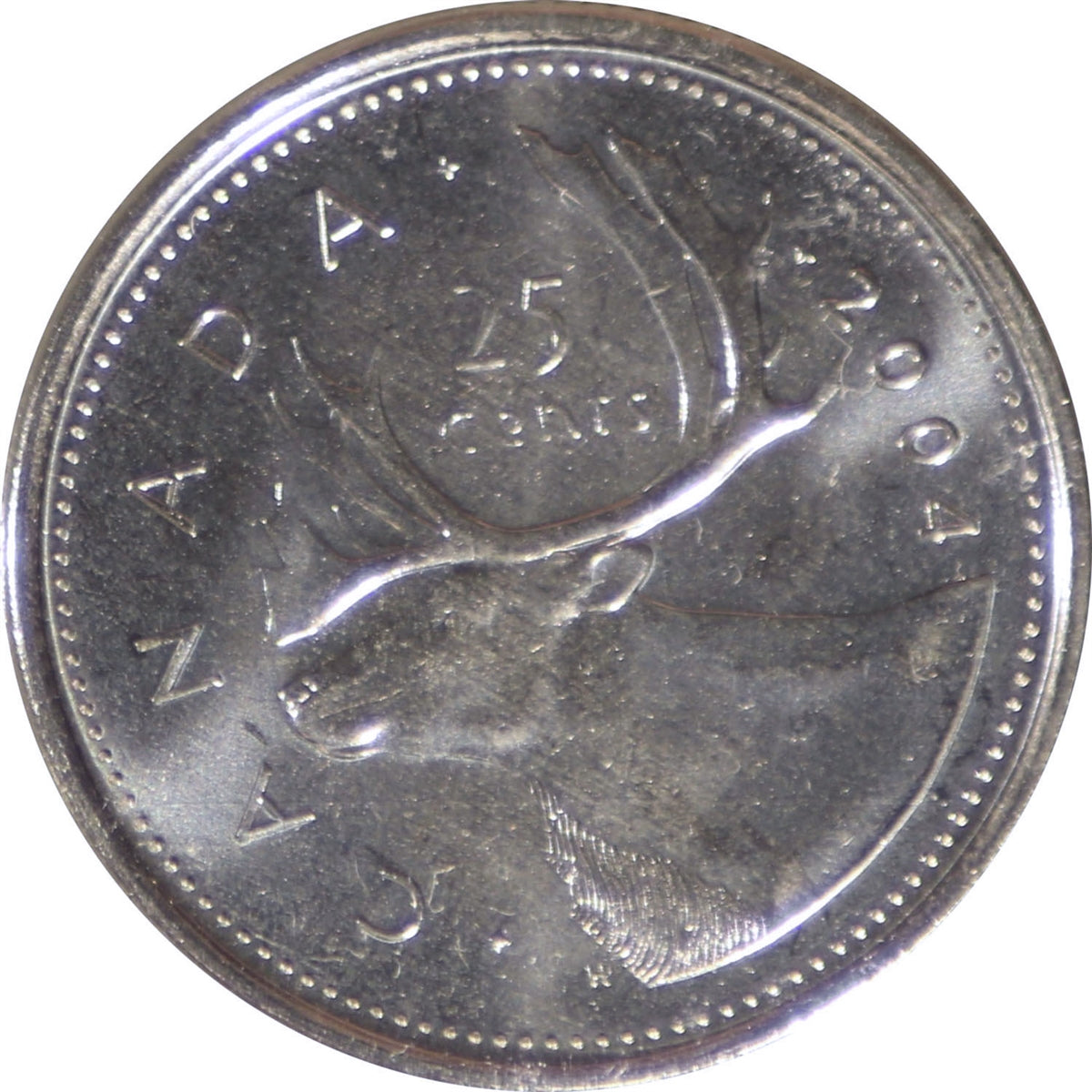 2004P Caribou Canada 25-cents ICCS Certified MS66