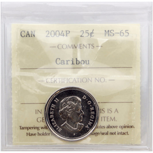 2004P Caribou Canada 25-cents ICCS Certified MS65