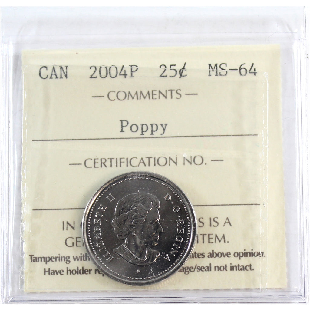2004P Poppy Canada 25-cents ICCS Certified MS64