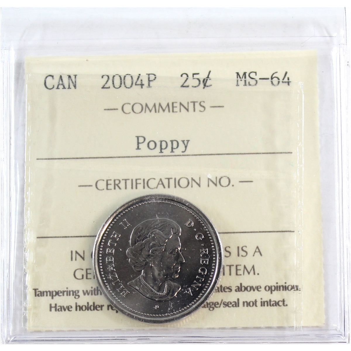 2004P Poppy Canada 25-cents ICCS Certified MS64