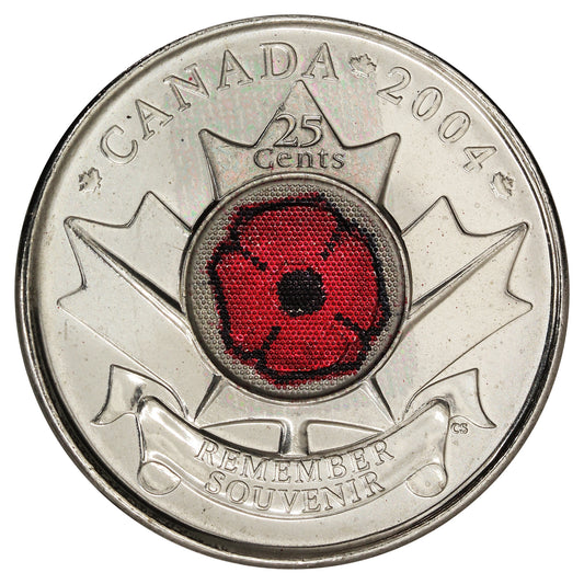 2004P Poppy Canada 25-cents Brilliant Uncirculated (MS63)