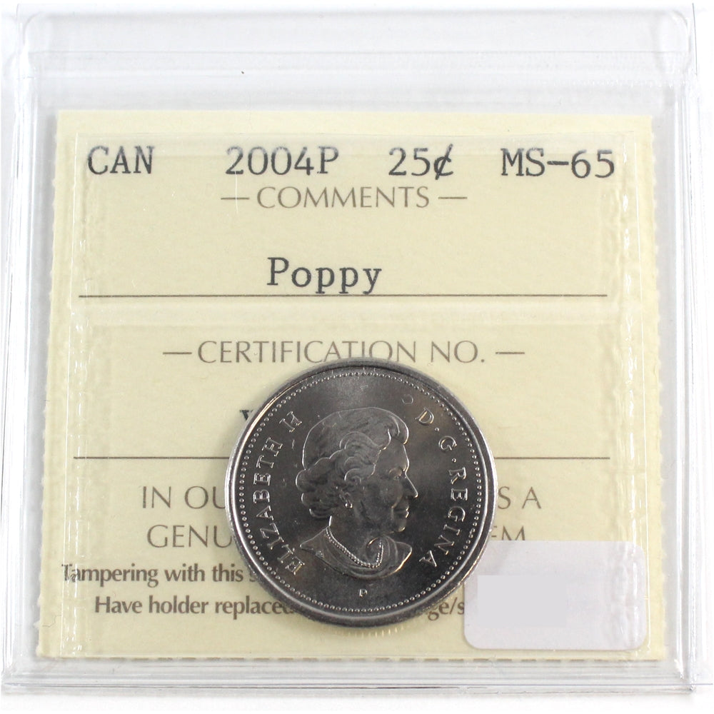 2004P Poppy Canada 25-cents ICCS Certified MS65