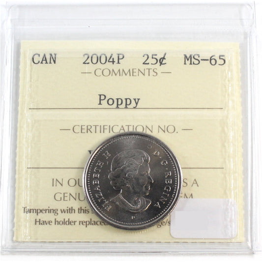 2004P Poppy Canada 25-cents ICCS Certified MS65