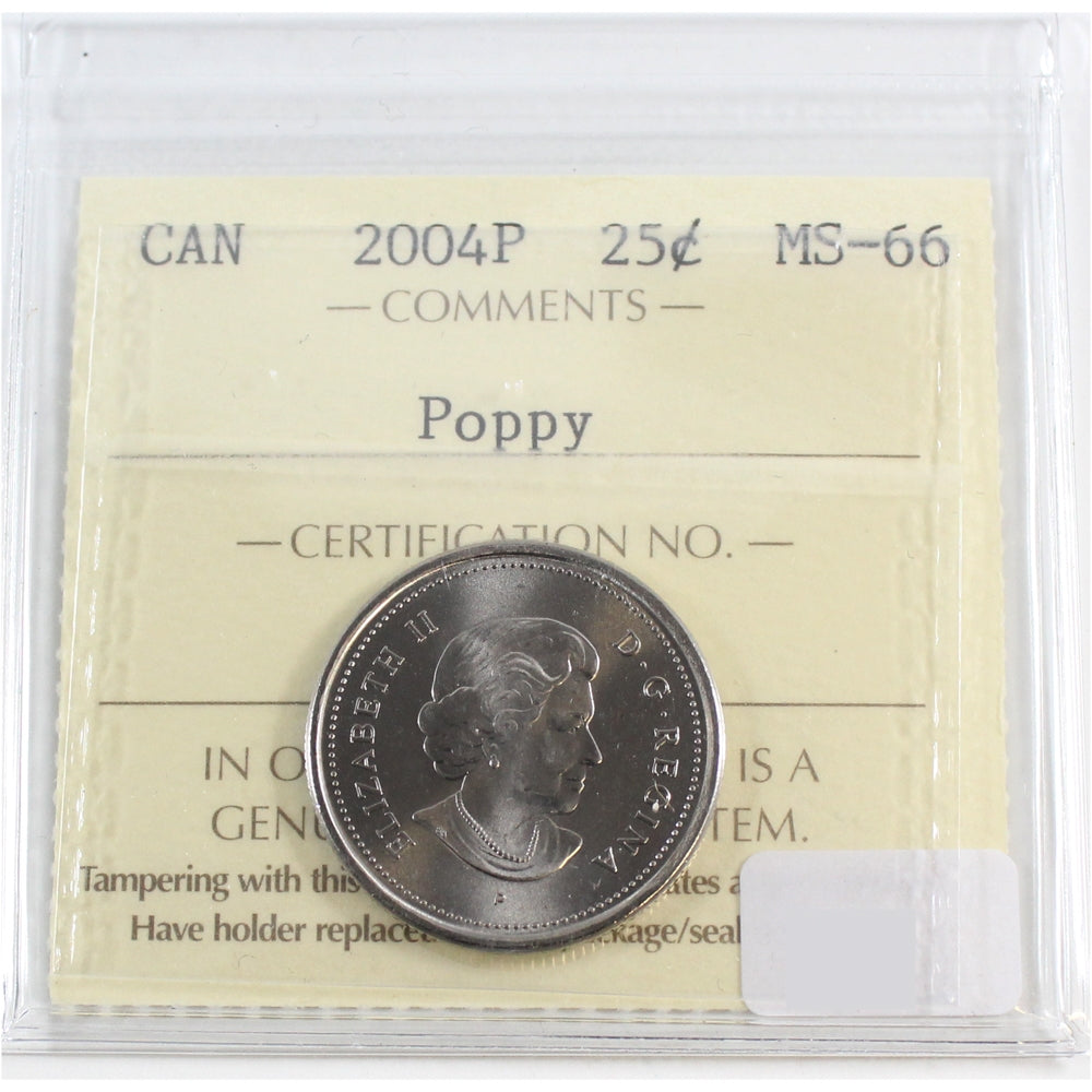 2004P Poppy Canada 25-cents ICCS Certified MS66