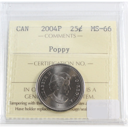 2004P Poppy Canada 25-cents ICCS Certified MS66