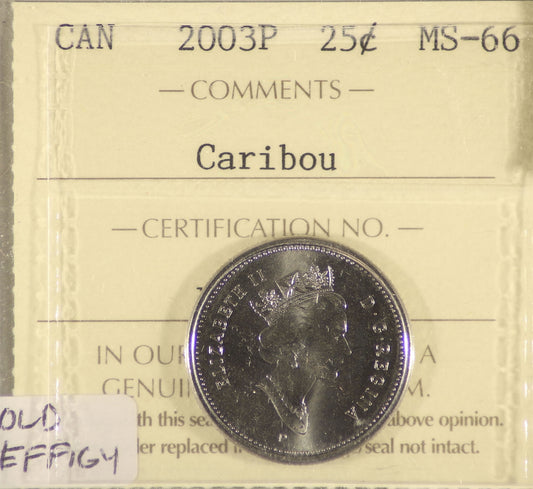 2003P Old Effigy Caribou Canada 25-cents ICCS Certified MS66