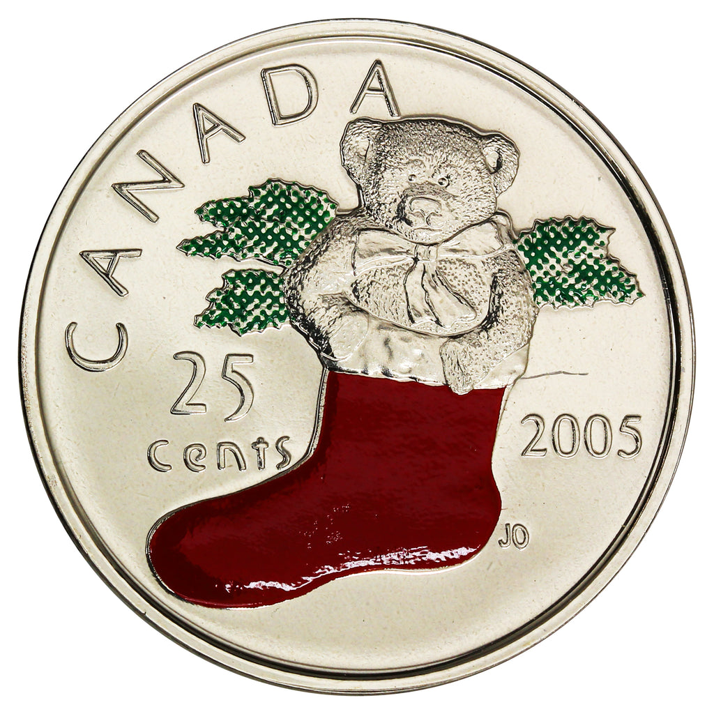 2005P Coloured Stocking Canada 25-cents Proof Like