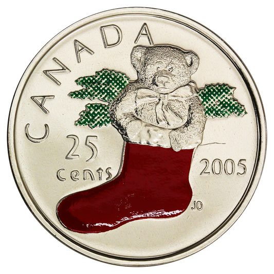 2005P Coloured Stocking Canada 25-cents Proof Like