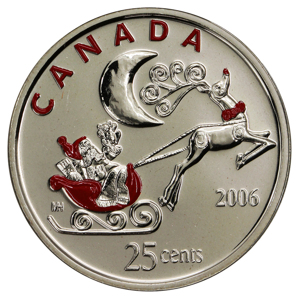 2006P Coloured Christmas Canada 25-cents Proof Like