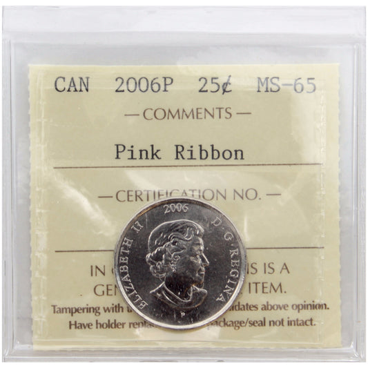 2006P Pink Ribbon Canada 25-cents ICCS Certified MS65
