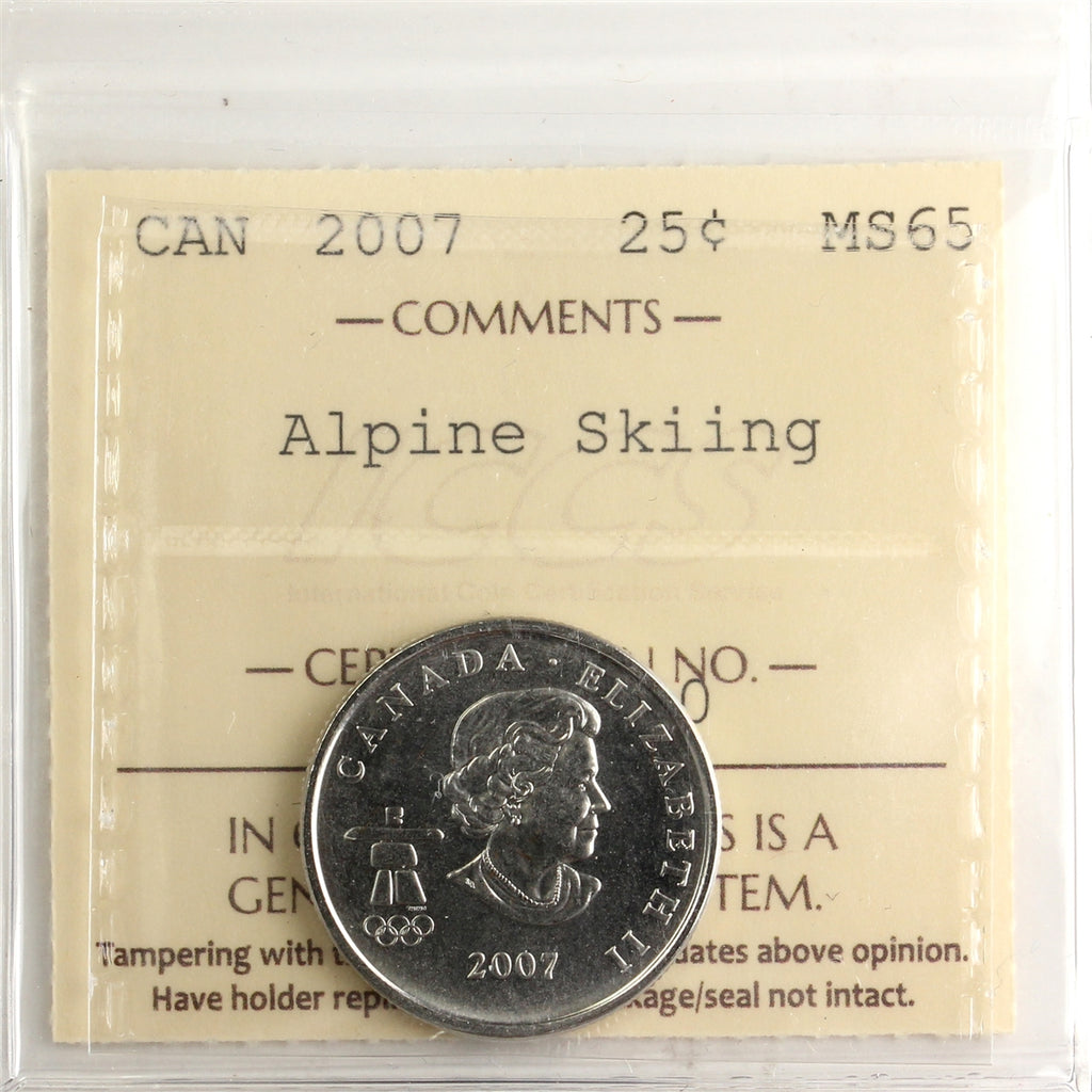 2007 Alpine Skiing Canada 25-cents ICCS Certified MS65