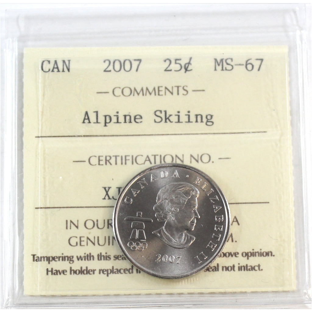 2007 Alpine Skiing Canada 25-cents ICCS Certified MS67
