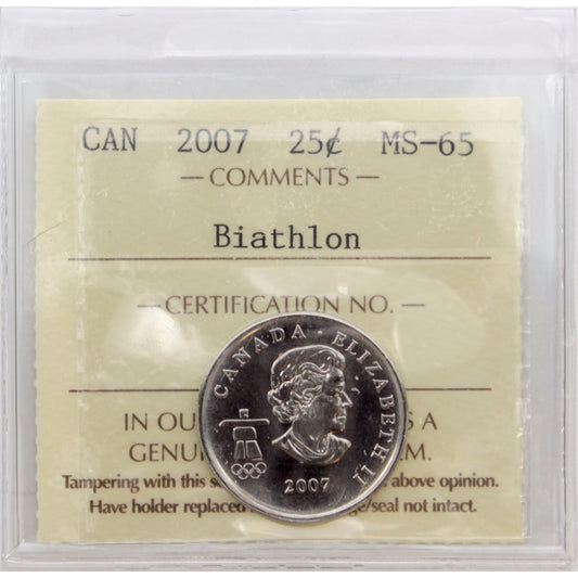 2007 Biathlon Canada 25-cents ICCS Certified MS65