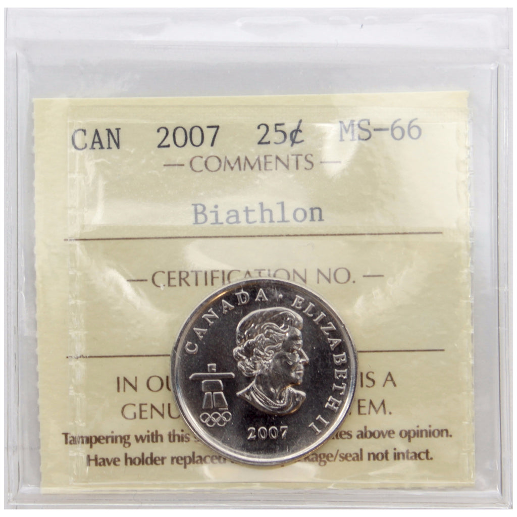 2007 Biathlon Canada 25-cents ICCS Certified MS66