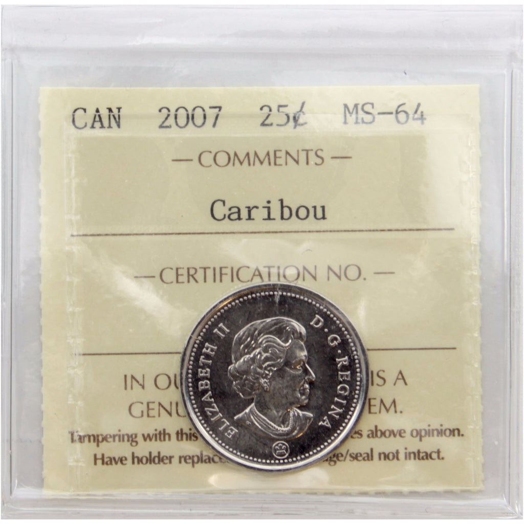 2007 Caribou Canada 25-cents ICCS Certified MS64