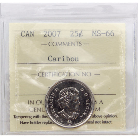 2007 Caribou Canada 25-cents ICCS Certified MS66