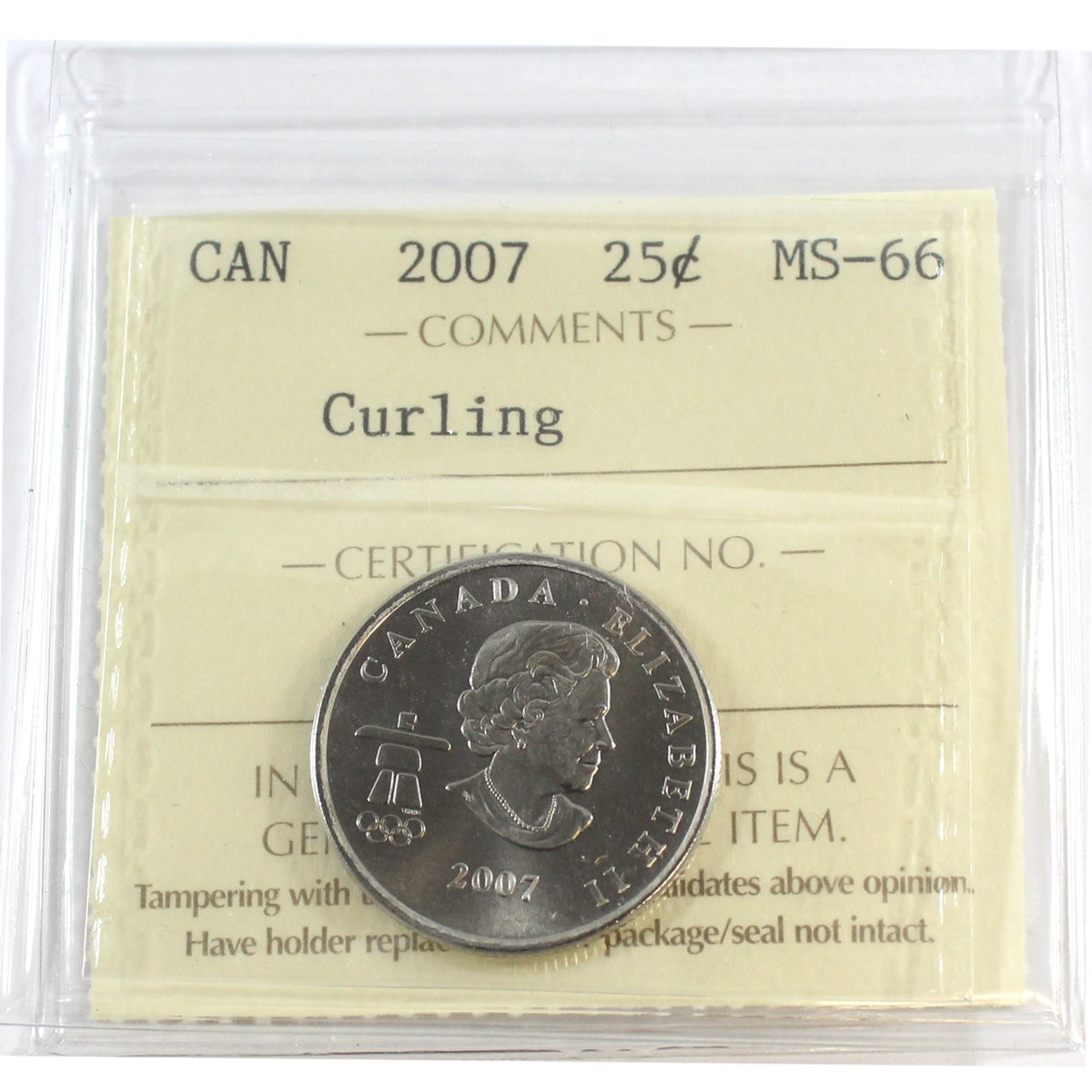 2007 Curling Canada 25-cents ICCS Certified MS66