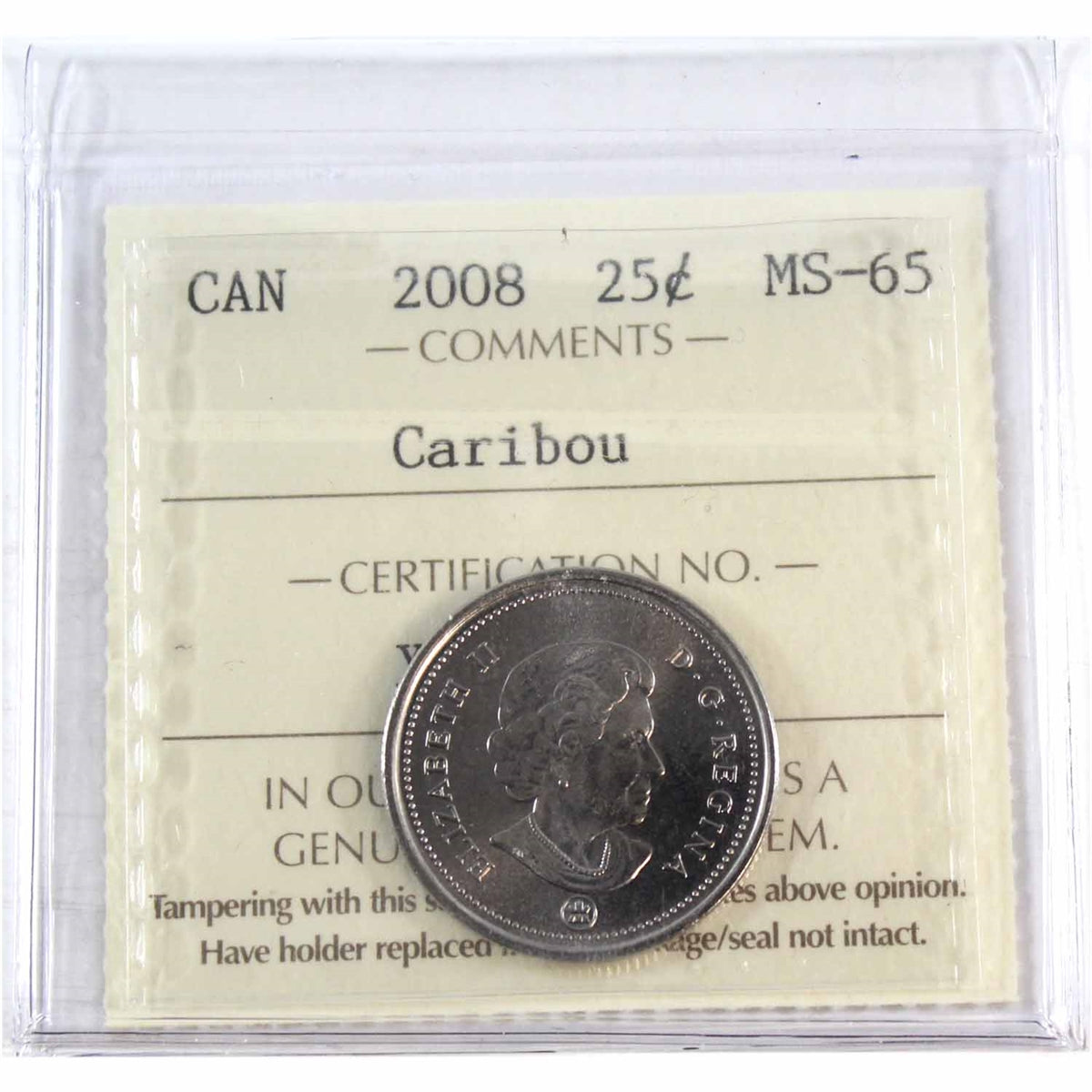 2008 Caribou Canada 25-cents ICCS Certified MS65