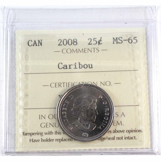 2008 Caribou Canada 25-cents ICCS Certified MS65